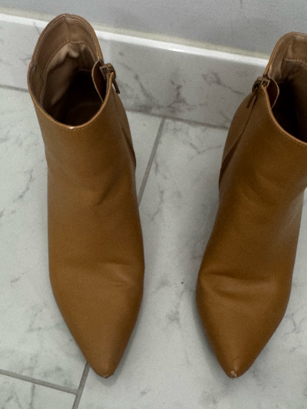 Classic Tan Pointed Ankle Booties with Side Zip
